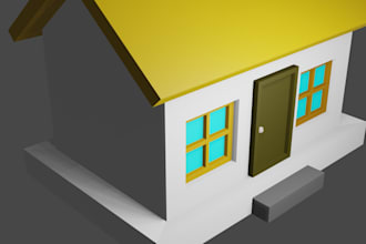 create a cute low poly 3d house model