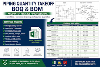 prepare piping boq bom and quantity takeoff from drawings