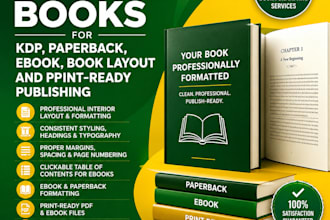 format books for KDP, paperback, ebook, book layout and print ready publishing