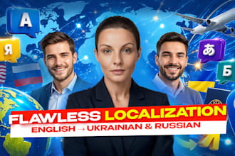 provide flawless translation to ukrainian and russian with care and precision