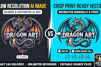 do any graphic design, recreate ai generated artwork with print ready files