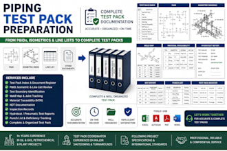 prepare piping test packs from plan and instr drawings isometrics and line lists