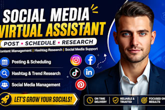 do social media virtual assistance and marketing for posting scheduling research