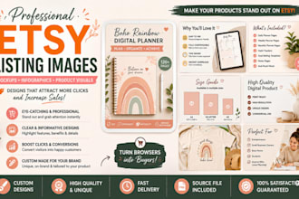 design etsy listing images, mockups and product infographics