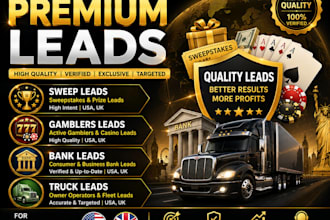 supply premium sweep leads, gamblers lead, bank leads, truck leads, for usa, uk