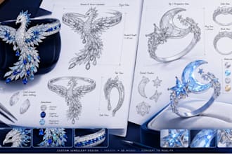 custom realistic 2d hand drawn jewelry sketch jewelry pendant, necklace design