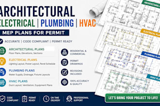 do architectural electrical drawings, mep plans, plumbing, hvac for permit ca tx