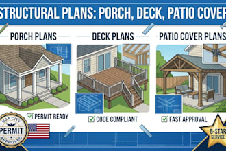 design structural plans for porch, deck, patio cover USA city permit