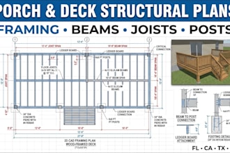 florida, ca, texas, ut, structural plans for porch deck framing and construction