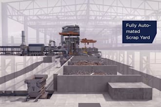 create 3d steel plant animation, rolling mill industrial process explainer video