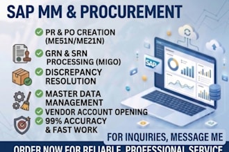 handle sap mm tasks including PR,po, grn, and  srn with vac creation processing