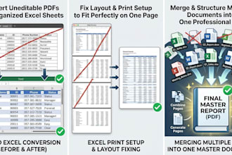 convert excel to PDF, merge files, and fix layout formatting