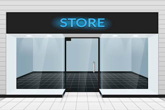 create store front design, window graphic, shop front, signboard design, 3d sign
