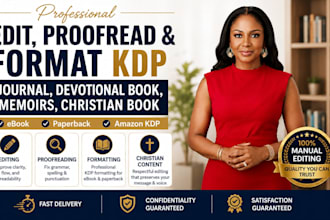 edit, proofread and format KDP journal, devotional book, memoirs, christian book
