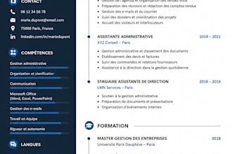 je vais creer un CV professionel et une lettre de motivation et du photoshop