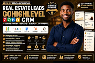set up real estate leads, gohighlevel, zoho CRM, calendly and hubspot CRM