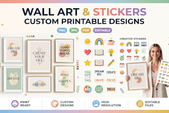 design printable wall art, digital poster, stickers, custom decor for your brand