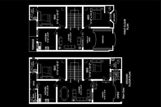 draw house plan for construction documentation,  furnished cad floor plan design