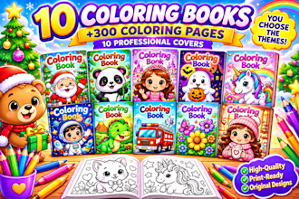 create 10 custom coloring books with professional covers