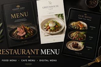 design a professional restaurant menu, food menu and cafe menu