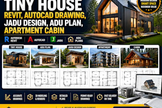 design tiny house revit, autocad drawing, jadu design, adu plan, apartment cabin