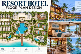 design resort hotel floor plans, hospitality layouts, cad drawings, autocad
