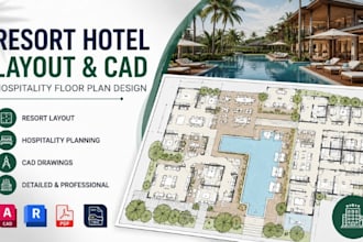 design resort hotel layout, hospitality floor plan cad drawings