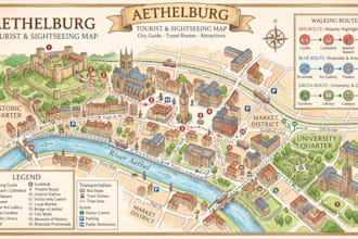design tourist map, city guide map, travel route map and sightseeing map