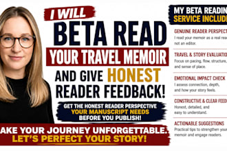beta read your travel memoir and give honest reader feedback