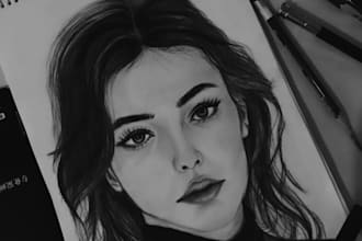 draw realistic pencil portrait and charcoal sketch