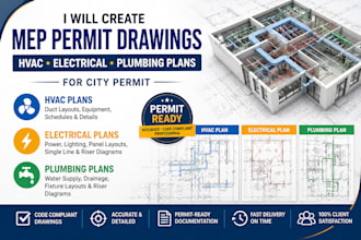 create mep permit drawings hvac electrical plumbing plans for city permit