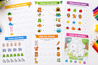 design creative kids learning worksheets and educational activity books