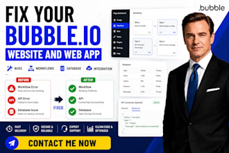 audit and fix bubble io bugs, workflow issue, database and API integration error