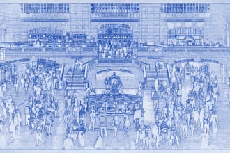 edit architectural photos to blueprint drawing style