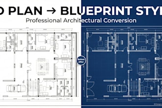 edit architectural photos to blueprint drawing style