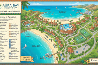 design tourism brochure map, destination resort map and visitor navigation guide