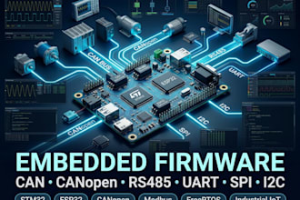 develop embedded firmware for can bus canopen rs485 uart spi i2c stm32 esp32