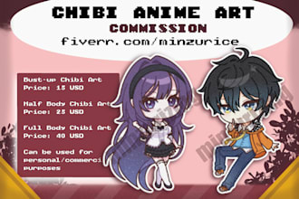 draw chibi anime illustration design for oc, pfp, merch