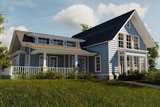 3d porch house design,cgi hardscape architecture residential cottage house deck