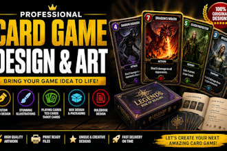 design custom card game, playing cards, trading card tcg card and card game art