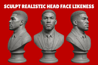 sculpt realistic 2d to 3d head model, bust and likeness