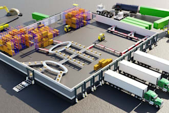 design 3d warehouse, industrial building, factory and logistics facility render