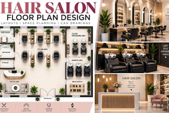 design hair salon floor plans, styling stations, shampoo areas, cad drawings