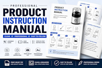 design product instruction manual, assembly instructions and user guide