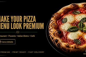 design a premium pizza restaurant menu, price list