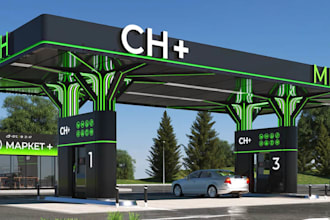 optimize3d petrol station,gas station,fuel retail,convenience store,rhino render