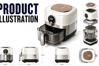 create product illustrations, technical diagrams and step by step instructions
