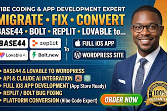 migrate fix convert base44 bolt replit lovable to ios app lovable to wordpress