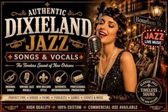 create authentic dixieland jazz songs and vintage vocals
