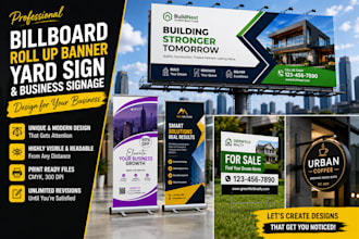 design unique billboard roll up banner design  signage yard design for business